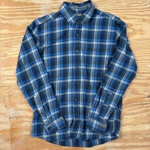 blue plaid‎ flannel eddie bauer long sleeve button up shirt